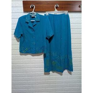 Napa Valley Blue Floral Two-Piece Skirt Set - Size Small